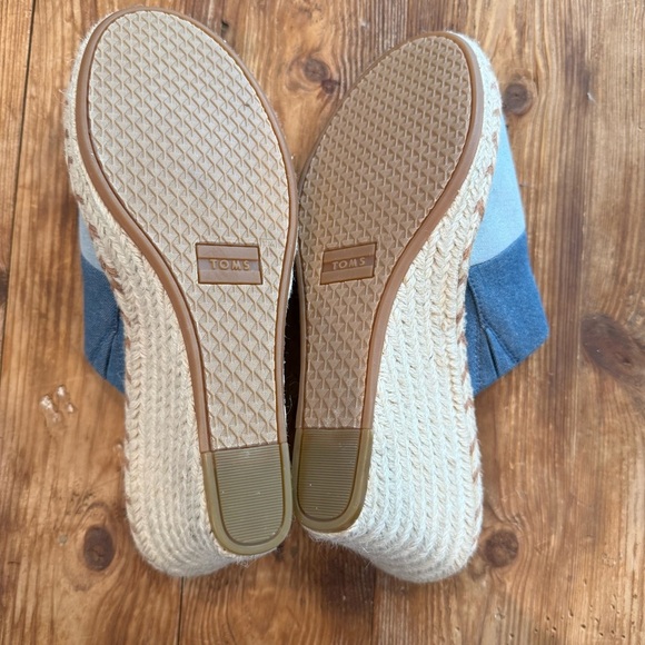 Toms Monica Mule Womens Blue Canvas Slip On 4” Heel Espadrille Wedges 9 NEW - Picture 9 of 12